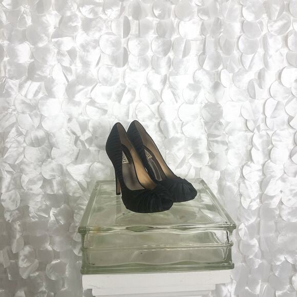 Badgley Mischka Black satin peep toe heels size 7 M Cocktail Party Wedding - Picture 6 of 10
